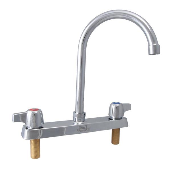 Bk Resources Workforce Standard Duty Faucet, 8" Gooseneck Spout, 8" O.C. Deck Mount BK8D-8G-G